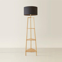 Valuelights Hiru Natural 3 Tier Shelf Floor Lamp With Charcoal Drum Shade - thumbnail 4