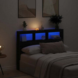 Walplus Headboard Cabinet With Led Black Oak 140X17X102 Cm - thumbnail 1