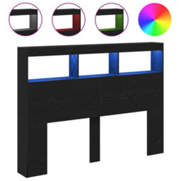 Walplus Headboard Cabinet With Led Black Oak 140X17X102 Cm - thumbnail 2