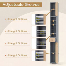 Costway 180 Cm Bathroom Tall Slim Cabinet Freestanding Storage Cabinet W/ Drawer-Grey & Natural - thumbnail 6