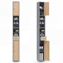 Costway 180 Cm Bathroom Tall Slim Cabinet Freestanding Storage Cabinet W/ Drawer-Grey & Natural - thumbnail 2