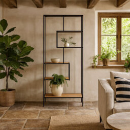 Wyld Haus El Paso Tall Black Metal And Sonoma Oak Bookcase 5 Shelves - thumbnail 1