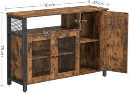 Songmics Storage Cabinet, Sideboard, Buffet Table With 3 Doors, For Dining Room, Living Room, Kitchen, 110 X 33 X 75 Cm, Industrial - thumbnail 6