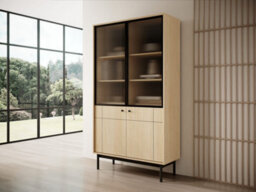 Arte  Stylish Japandi Tall Display Cabinet H1850mm W1040mm D390mm In Oak Linea - Natural Elegance - thumbnail 3