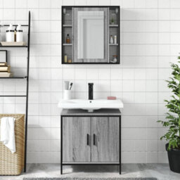 Walplus 2 Piece Bathroom Furniture Set Grey Sonoma Engineered Wood - thumbnail 3