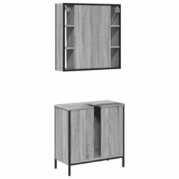 Walplus 2 Piece Bathroom Furniture Set Grey Sonoma Engineered Wood - thumbnail 8