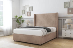 "Sloomy Devonshire Mink Naples Divan Bed Base No Drawers With 54"" Wingback Headboard 4'6 Double" - thumbnail 3