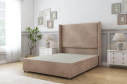 "Sloomy Devonshire Mink Naples Divan Bed Base No Drawers With 54"" Wingback Headboard 4'6 Double"