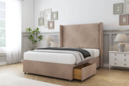"Sloomy Devonshire Mink Naples Divan Bed Base No Drawers With 54"" Wingback Headboard 4'6 Double" - thumbnail 4