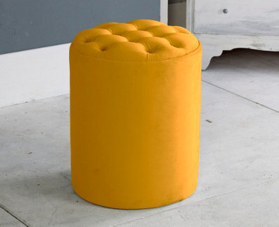 Adore Designs Chesterfield Round Plush Velvet Foot Stool Pouffe - Turmeric - image 1