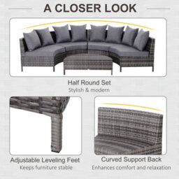 Outsunny 5Pcs Garden Rattan Wicker Sofa Outdoor Patio Furniture Set W/ Pillow - thumbnail 6