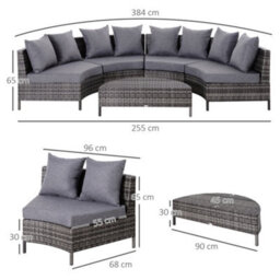 Outsunny 5Pcs Garden Rattan Wicker Sofa Outdoor Patio Furniture Set W/ Pillow - thumbnail 3
