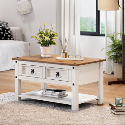 Mercers Furniture Corona White 2 Drawer 1 Shelf Coffee Table Solid Pine With Mexican Styling - image 1