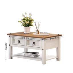 Mercers Furniture Corona White 2 Drawer 1 Shelf Coffee Table Solid Pine With Mexican Styling - thumbnail 2