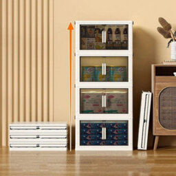 Tier Folding Storage Box Stackable Cabinet Closet Home Organizer On Wheels 4 Tiers 40Cm - thumbnail 4