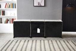 Grey 3-Seater Sofa Set With Ottoman And Pillows, Grey Corner Sofa With Black Metal Legs - thumbnail 3