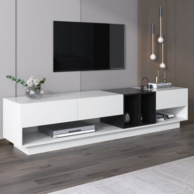 Abrihome Modern High-Gloss Tv Cabinet - White & Black Color-Blocking Design With Multi-Storage - image 1