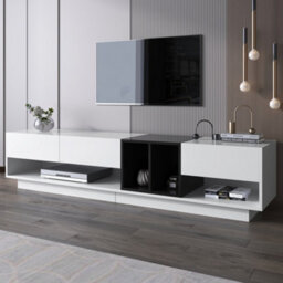 Abrihome Modern High-Gloss Tv Cabinet - White & Black Color-Blocking Design With Multi-Storage - thumbnail 5