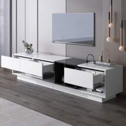 Abrihome Modern High-Gloss Tv Cabinet - White & Black Color-Blocking Design With Multi-Storage - thumbnail 4