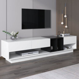 Abrihome Modern High-Gloss Tv Cabinet - White & Black Color-Blocking Design With Multi-Storage - thumbnail 1