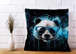 Warren Reed Designer Blue Splashart Panda Face Cushions 45Cm X 45Cm - thumbnail 2
