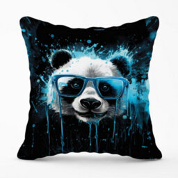Warren Reed Designer Blue Splashart Panda Face Cushions 45Cm X 45Cm - thumbnail 1
