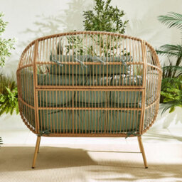 Furniturebox Green Rattan Double Egg Chair 2 Seater Garden Egg Chair, Outdoor Double Egg Chair, 2 Seat Garden Chair + Free Cover - thumbnail 5