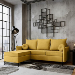 Leon L Mdf Upholstered Corner Sofa Bed With Dl Mechanism Bonell Spring Metal Legs Storage 213X168X101Cm Yellow Left - thumbnail 1