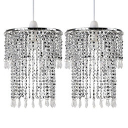 Valuelights Silver Ceiling Pendant Droplets Shade And B22 Gls Led 10W Warm White 3000K Bulb