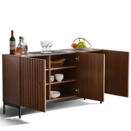 Matteo 150Cm Dark Oak Effect Sideboard, Wavy 3D Design, 3 Push-To-Open Doors, Adjustable Shelves & Anti-Tip Safety - thumbnail 6