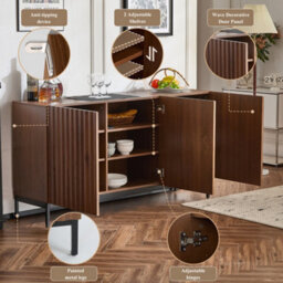 Matteo 150Cm Dark Oak Effect Sideboard, Wavy 3D Design, 3 Push-To-Open Doors, Adjustable Shelves & Anti-Tip Safety - thumbnail 2