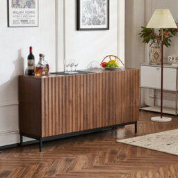 Matteo 150Cm Dark Oak Effect Sideboard, Wavy 3D Design, 3 Push-To-Open Doors, Adjustable Shelves & Anti-Tip Safety