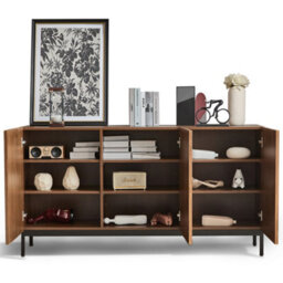 Matteo 150Cm Dark Oak Effect Sideboard, Wavy 3D Design, 3 Push-To-Open Doors, Adjustable Shelves & Anti-Tip Safety - thumbnail 9