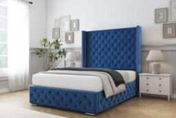 "Sloomy Arundel Navy Plush Bed Frame With 50""  Upholstered Wingback Headboard 4' Small Double" - thumbnail 2
