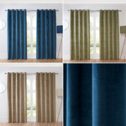 "Sundour Casa Blackout Ready Made Solid Colour Eyelet Velvet Curtains Green 90X90""" - thumbnail 4