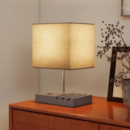 Homcom Table Lamp With 3 Slots, Bedside Lamp With Solid Wood Base, Grey - thumbnail 7