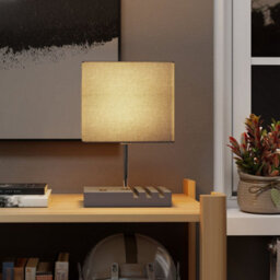 Homcom Table Lamp With 3 Slots, Bedside Lamp With Solid Wood Base, Grey - thumbnail 8
