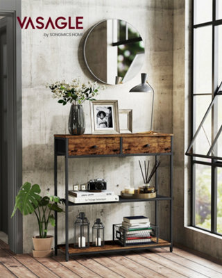 LEDREM Narrow Console Table With 2 Fabric Drawers, 3-Tier Entryway Sofa Table, 24 X 76 X 80 Cm, For Hallway, Living Room