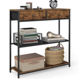 LEDREM Narrow Console Table With 2 Fabric Drawers, 3-Tier Entryway Sofa Table, 24 X 76 X 80 Cm, For Hallway, Living Room - thumbnail 2