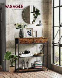 LEDREM Narrow Console Table With 2 Fabric Drawers, 3-Tier Entryway Sofa Table, 24 X 76 X 80 Cm, For Hallway, Living Room - thumbnail 1