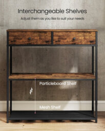 LEDREM Narrow Console Table With 2 Fabric Drawers, 3-Tier Entryway Sofa Table, 24 X 76 X 80 Cm, For Hallway, Living Room - thumbnail 4