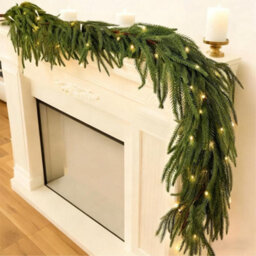 Amorly 6Ft Christmas Norfolk Pine Garland With Lights Christmas Garland Decorations, For Mantle Table Fireplace Home Winter Party Decor - thumbnail 2