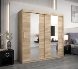 Arte Stylish Oak Sonoma Pole Sliding Door Wardrobe W2000mm H2000mm D620mm Mirrored Elegant Storage Solution - thumbnail 2