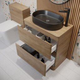 Affine 800mm Bathroom Countertop Vanity Unit Oval Fluted Basin Sink Freestanding Oak - thumbnail 3