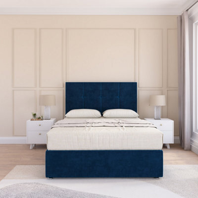 Sloomy Jasmine Navy Plush 4Ft6 Memory Foam Bed Set With No Drawers, Mattress & Headboard- Double - image 1