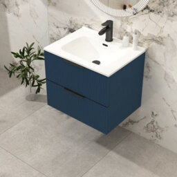 Royal Bathrooms Evora 700mm Midnight Blue Fluted Wall Hung Bathroom Vanity Unit 2 Drawer With Ceramic Basin & Matt Black Handles - thumbnail 5
