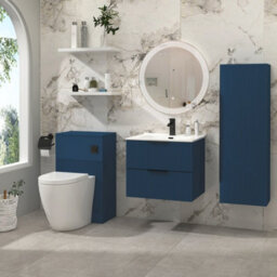 Royal Bathrooms Evora 700mm Midnight Blue Fluted Wall Hung Bathroom Vanity Unit 2 Drawer With Ceramic Basin & Matt Black Handles - thumbnail 3
