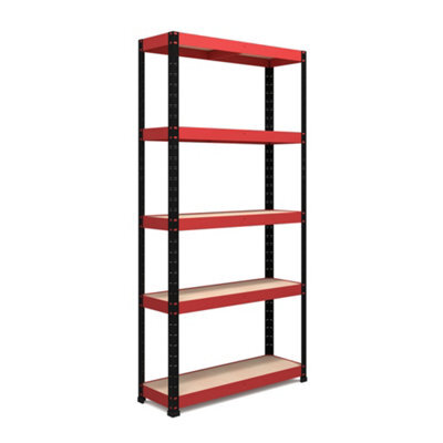 Rb Boss Garage Shelving Unit 4 Shelf Mdf Red & Black Powder Coated Steel (H)1800mm (W)900mm (D)300mm - image 1