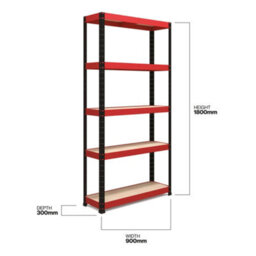 Rb Boss Garage Shelving Unit 4 Shelf Mdf Red & Black Powder Coated Steel (H)1800mm (W)900mm (D)300mm - thumbnail 3