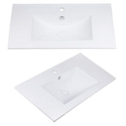 Impact Furniture Bathroom Vanity Unit With Sink Basin 800mm Modern Wall Hung Cabinet Herringbone Beige Cara - thumbnail 6